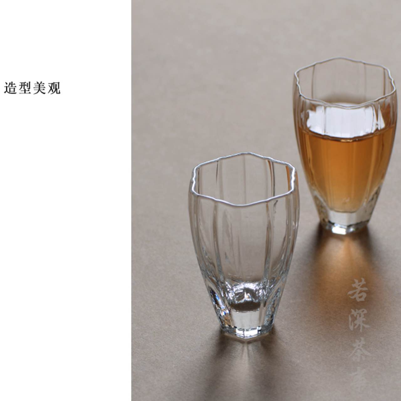日式手工花瓣透明耐热玻璃品茗杯 主人花信闻香功夫小茶杯子 若深