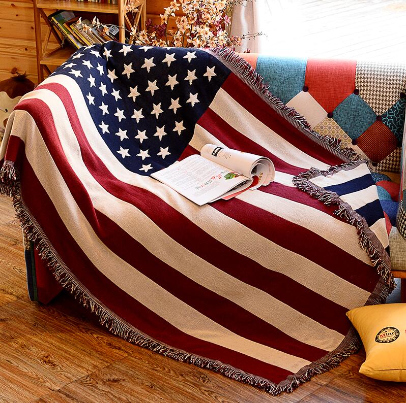 外贸复古做旧美国旗沙发巾垫全盖纯棉美式乡村单双人沙发套桌布夏