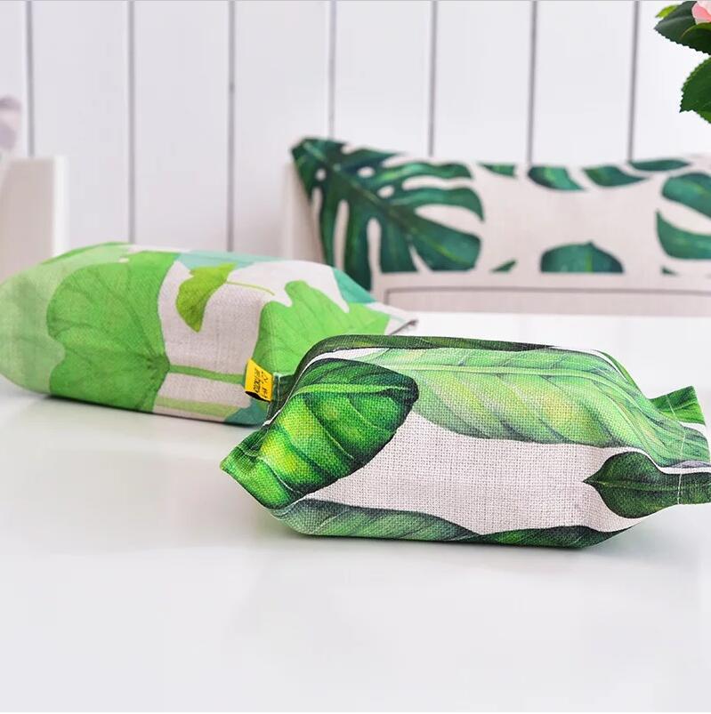绿色植物纸巾盒布艺叶子抽纸盒棉麻绿植INS北欧抽纸包车载包邮