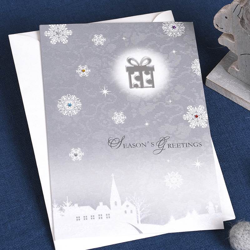 2017新款创意企业年终祝福圣诞节贺卡 银妆贴件圣诞装饰礼品卡片