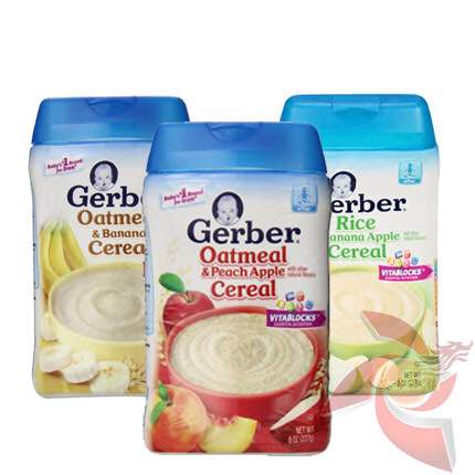 美国进口Gerber嘉宝米粉 混合水果燕麦 宝宝二段米糊辅食 227G