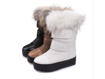 冬季真毛 女靴子厚底雪地棉靴 防滑加绒棉鞋 羽绒防水平底女鞋